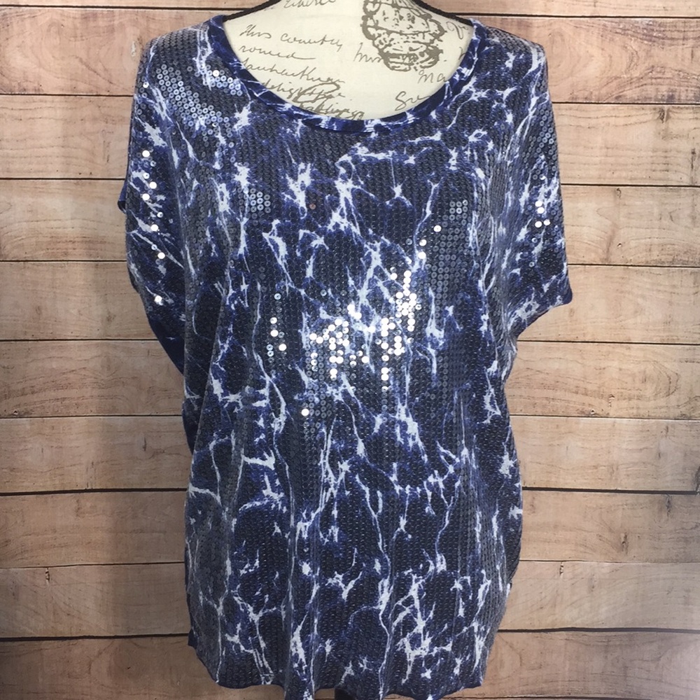 Michael Kors Blue Embellished Top Small